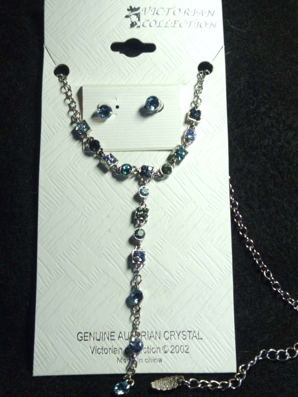 NWT Vintage 2002 Victorian Collection Blue Austrian Crystal Necklace Earring Set
